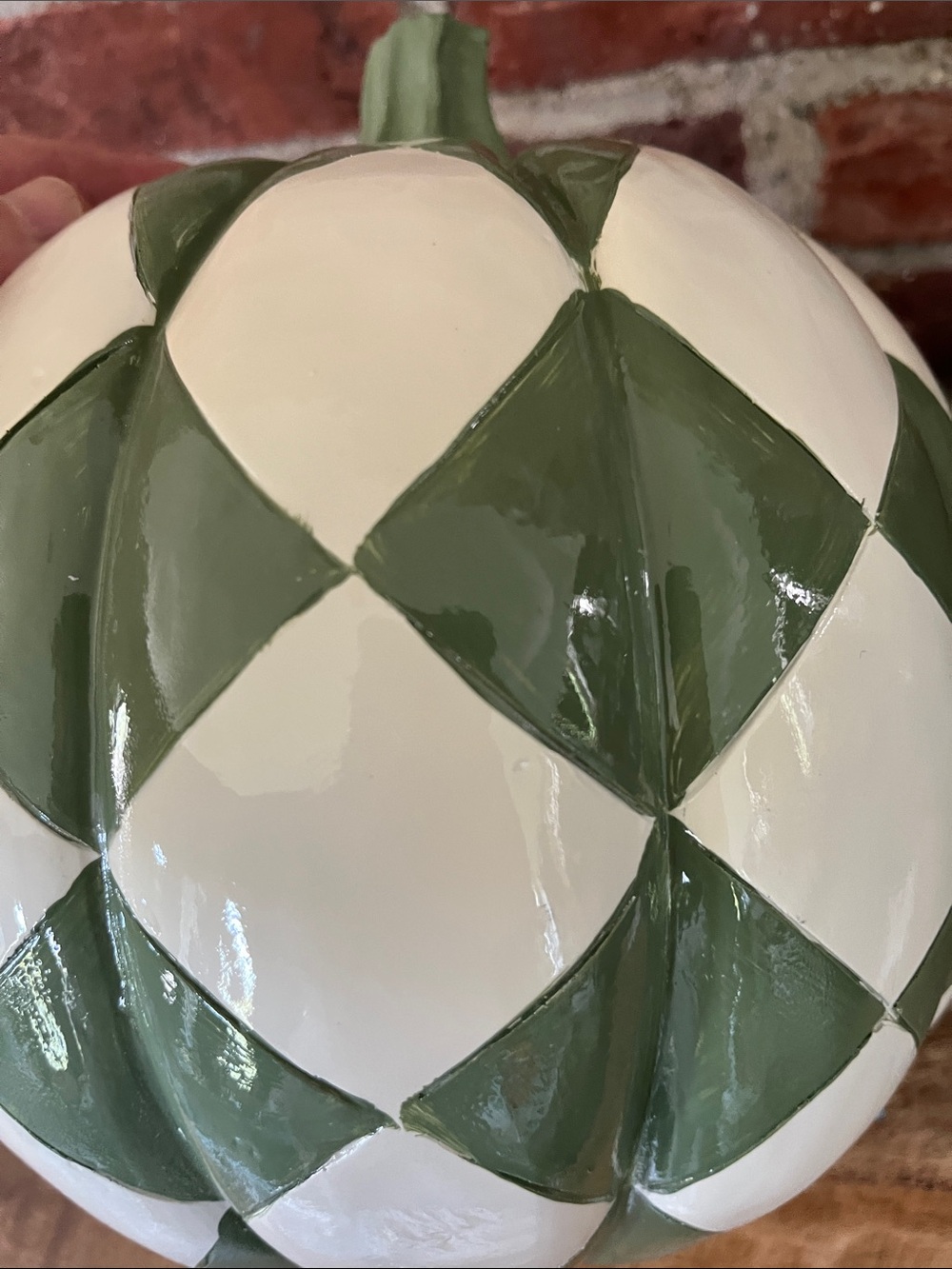 Green and White Checkered resin Pumpkin Accent - Picture 3 of 8